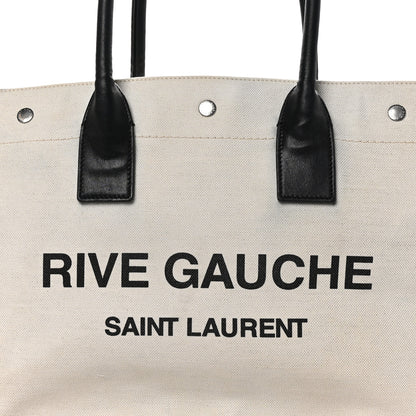 Saint Laurent Linen Calfskin Small Rive Gauche Tote Greggio Natural 7 of 13