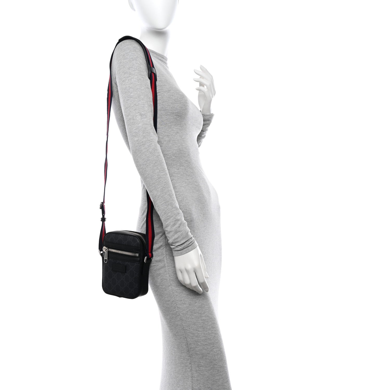 Gucci GG Supreme Monogram Appia Calfskin Web Small Camera Messenger Bag Black Grey 2 of 12