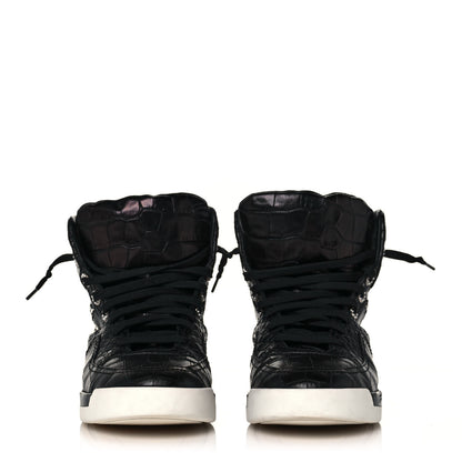 Chanel Calfskin Crocodile Embossed Cocodile High Top Sneakers 39 Black 2 of 9