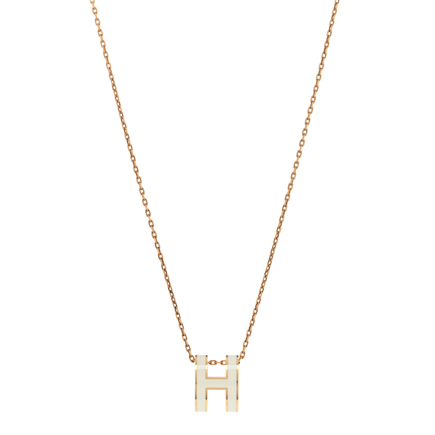 Hermes Lacquered Rose Gold Pop H Pendant Necklace White 1 of 8