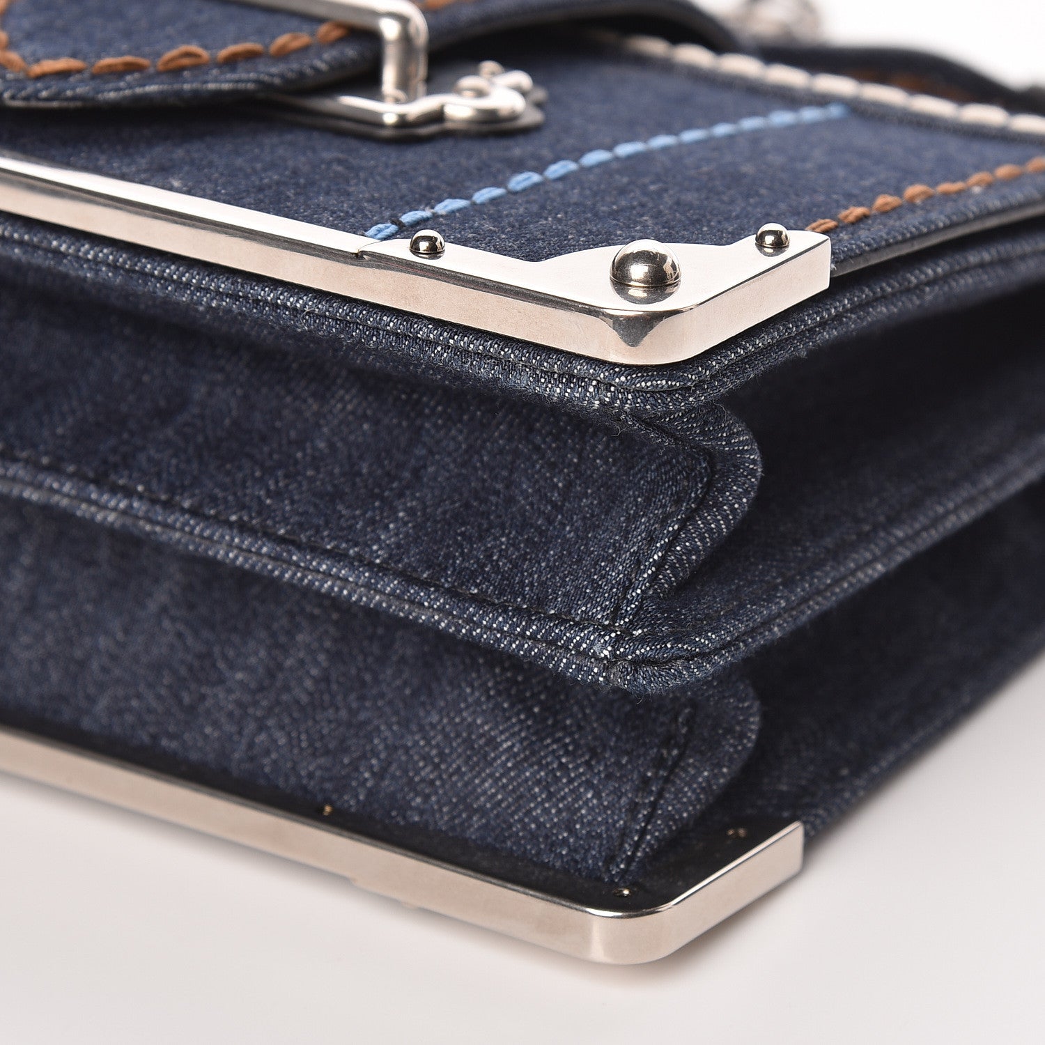 Prada Denim City Calf Cahier Bag Blue Black 8 of 9