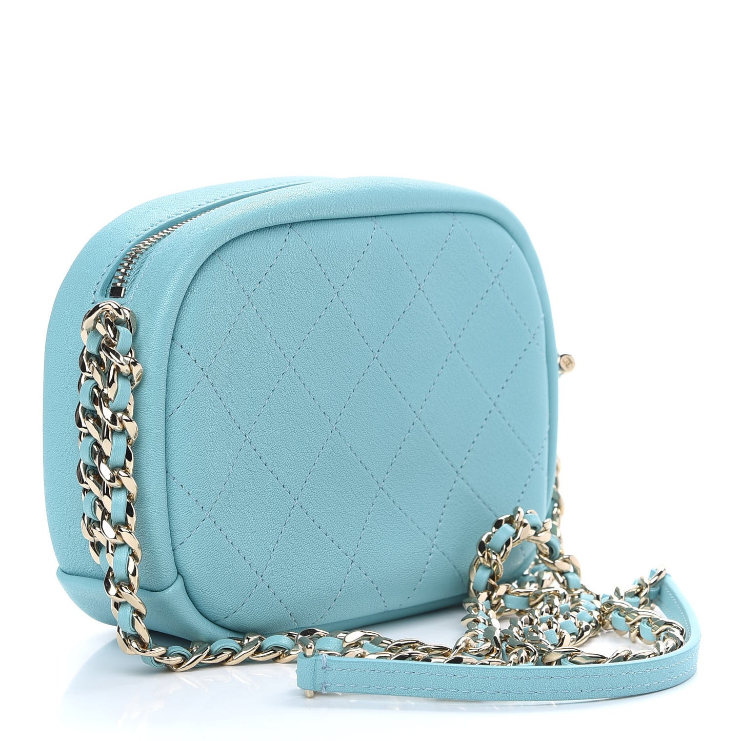 Goatskin Quilted Small Casual Trip Camera Case Light Blue