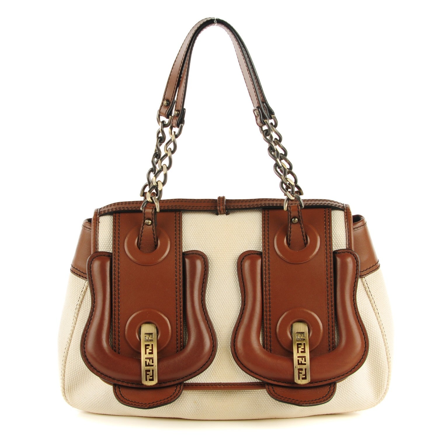 Fendi Toile Calfskin B Bag Beige Tan 1 of 9
