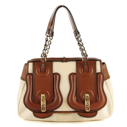 Fendi Toile Calfskin B Bag Beige Tan 1 of 9