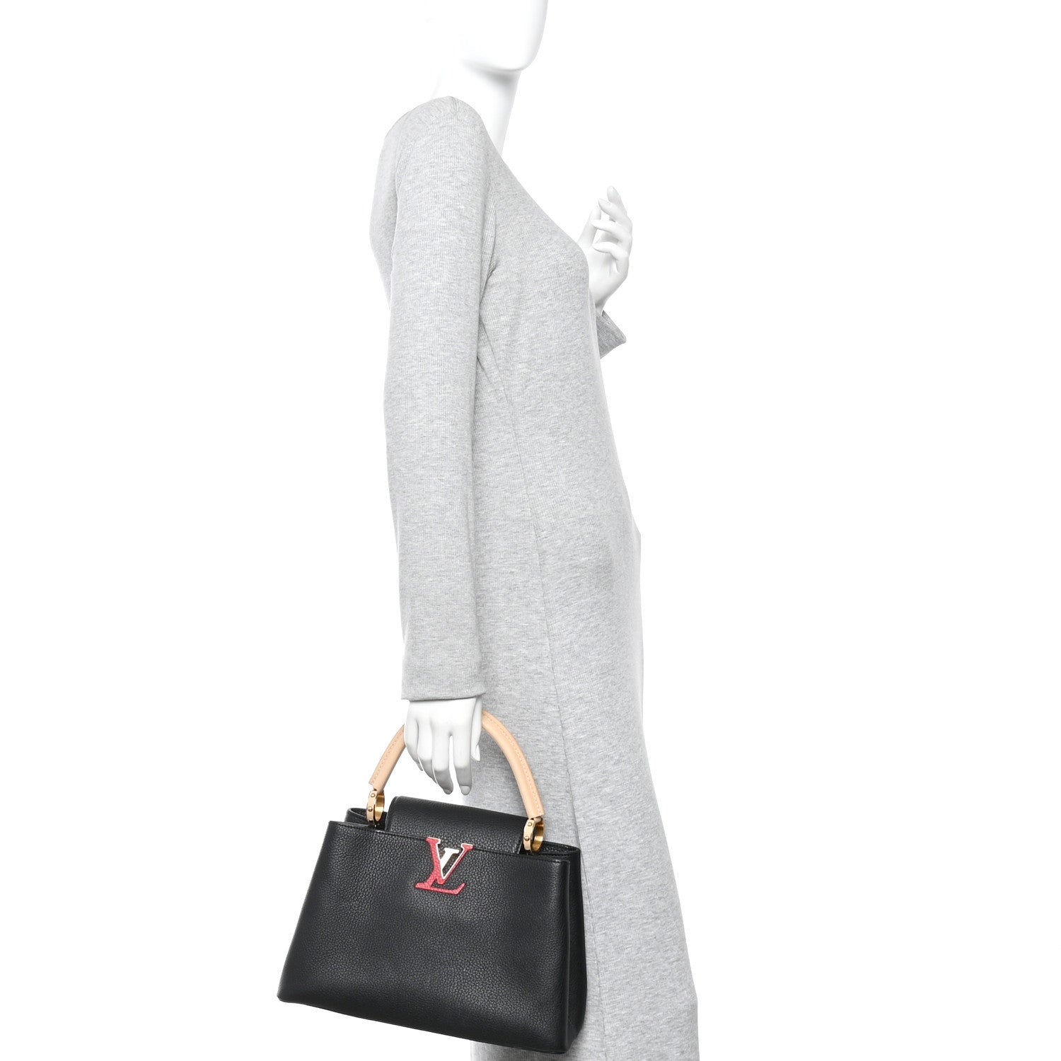 Louis Vuitton Taurillon Capucines MM Black Beige Red 2 of 9