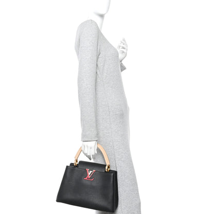 Louis Vuitton Taurillon Capucines MM Black Beige Red 2 of 9