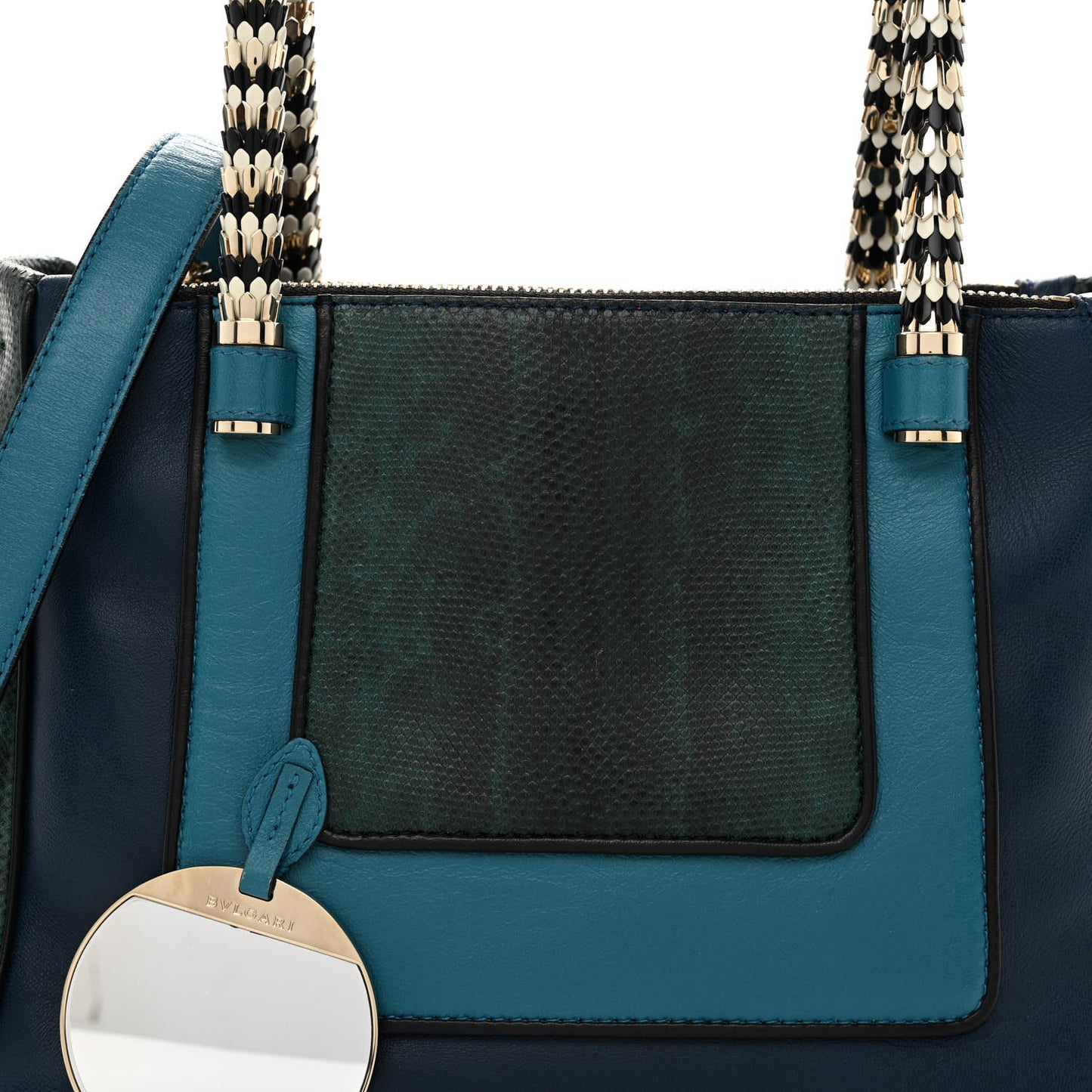 Nappa Karung Serpenti Medium Top Handle Tote Blue Green Multicolor