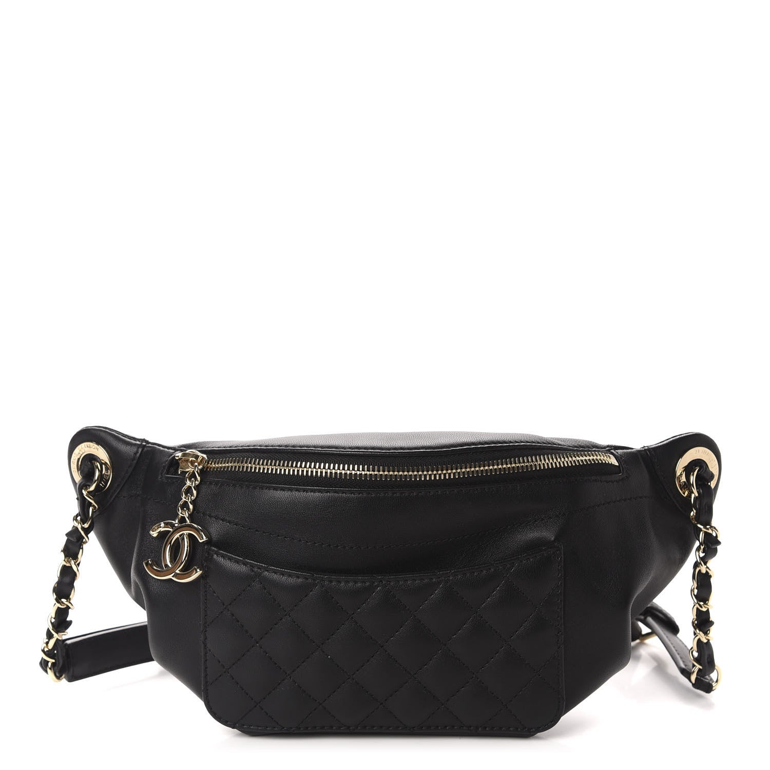 Chanel Lambskin Quilted Waist Bag Fanny Pack Black 1 of 11