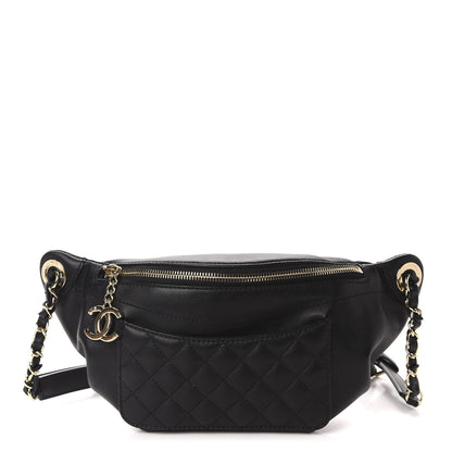 Chanel Lambskin Quilted Waist Bag Fanny Pack Black 1 of 11