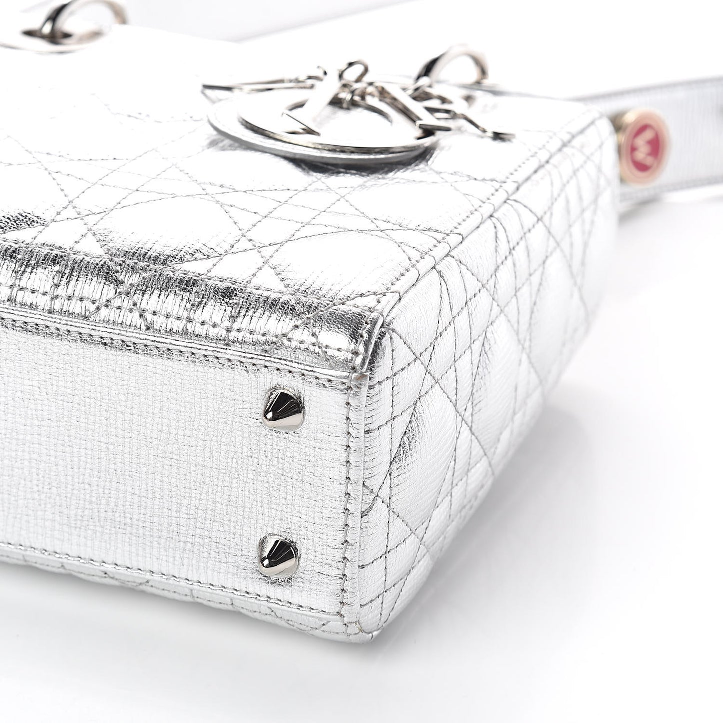 Metallic Grained Calfskin Cannage Small Lucky Badges My Lady Dior Silver