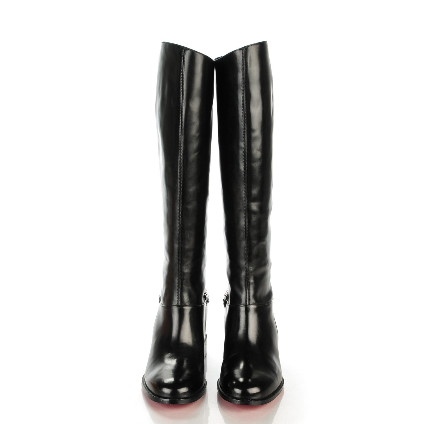 Calfskin Cate Chain Flat Tall Boots 37 Black