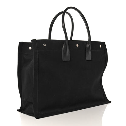 Saint Laurent Linen Calfskin Rive Gauche Tote Black 3 of 12