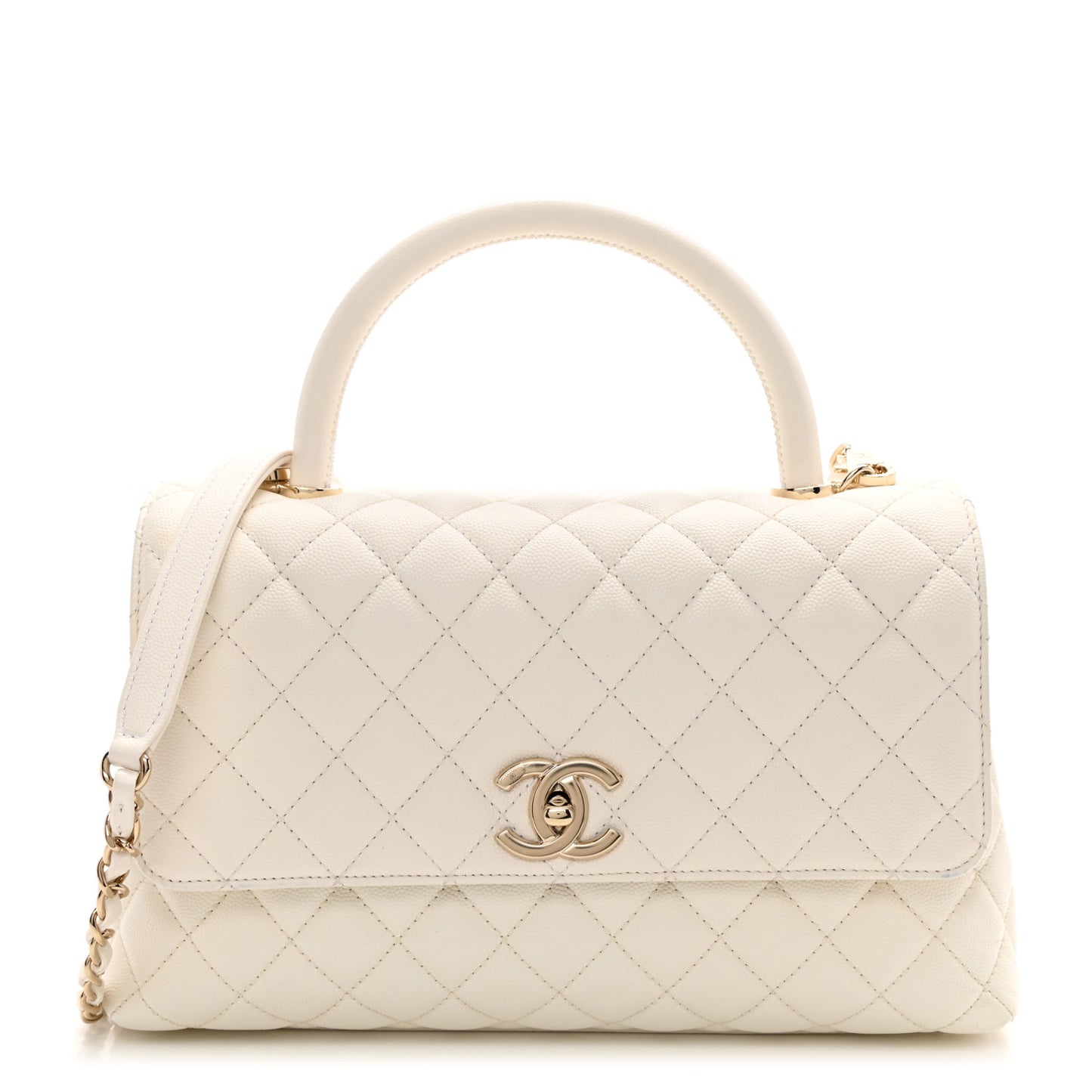 Caviar Quilted Small Coco Handle Flap White