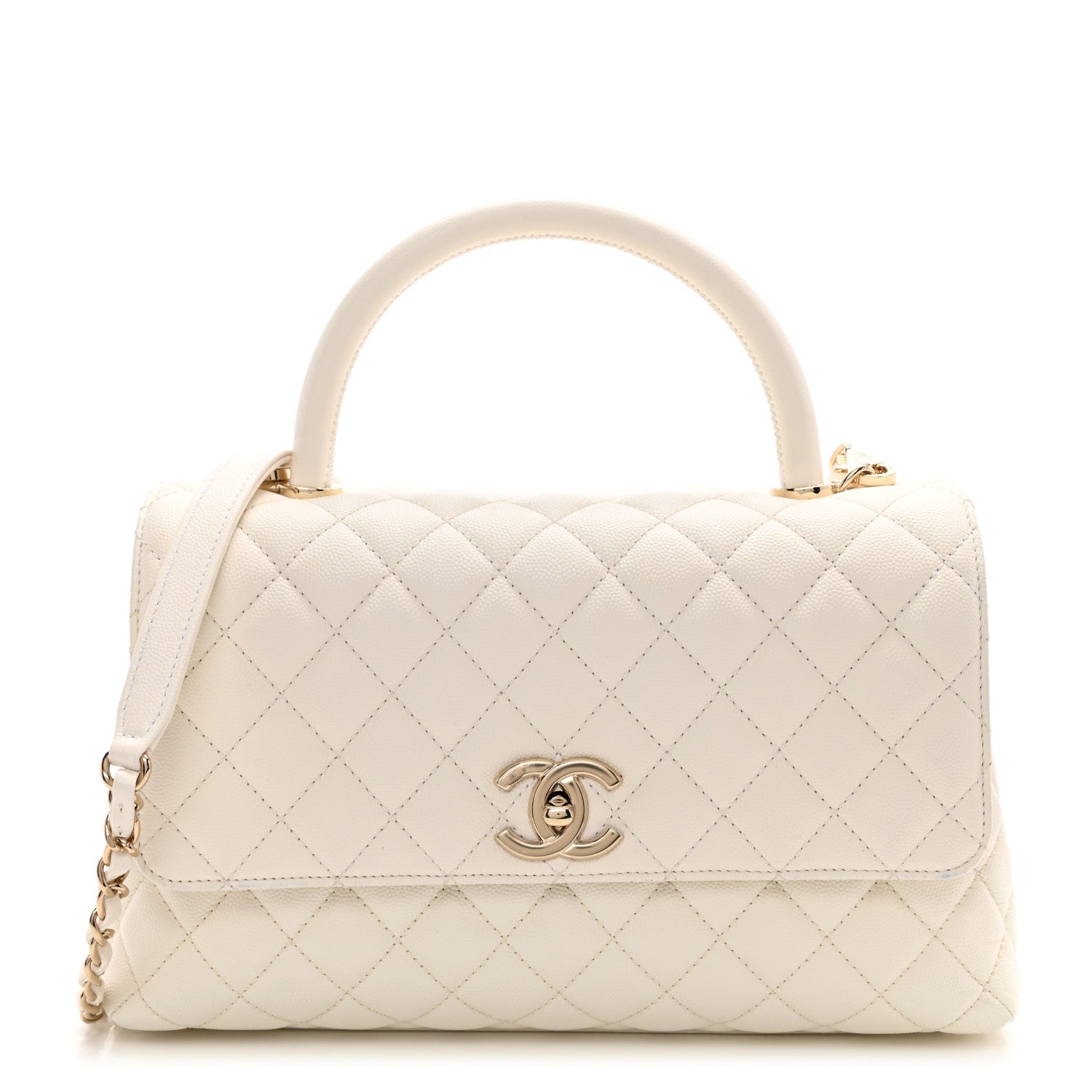 Chanel Caviar Quilted Small Coco Handle Flap White 1 of 17