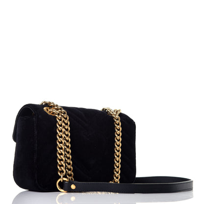Gucci Velvet Matelasse Mini GG Marmont Shoulder Bag Black 2 of 8