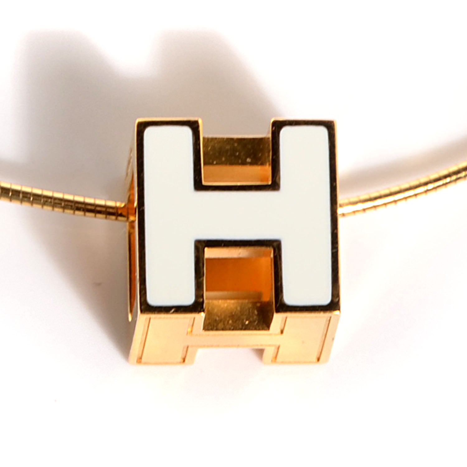 Hermes Enamel Cage d'H Necklace Gold White 5 of 6