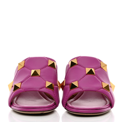 Valentino Garavani Nappa Quilted Roman Stud 65mm Slide Sandals 37.5 Radiant Orchid 2 of 8