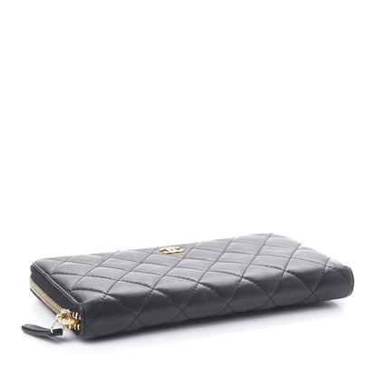 Chanel Lambskin Quilted Large Gusset Zip Around Wallet Black 4 of 8