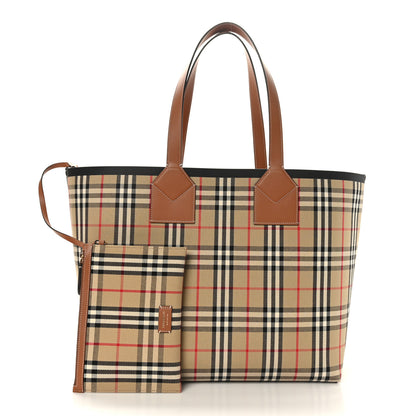 Burberry Cotton Vintage Check Large London Tote Bag Briar Brown Black 3 of 11