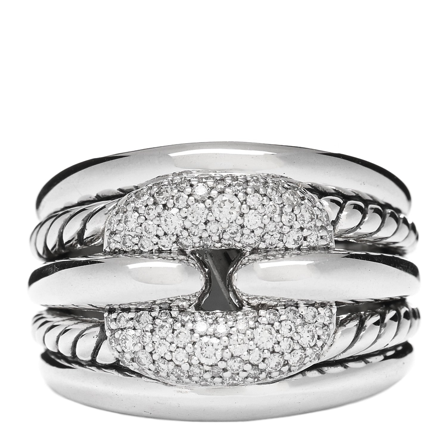 David Yurman Sterling Silver Diamond Thoroughbred Cushion Link Ring 58 8.25 1 of 4
