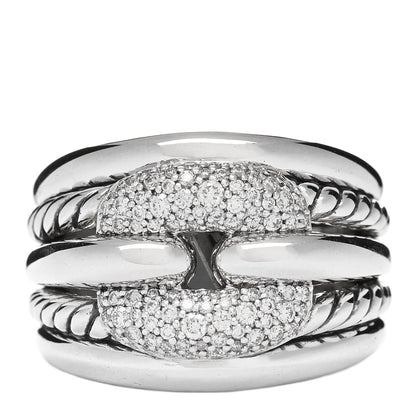 David Yurman Sterling Silver Diamond Thoroughbred Cushion Link Ring 58 8.25 1 of 4