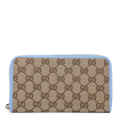 Gucci Monogram Dollar Calfskin Zip Around Wallet Beige Ebony Mineral Blue 1 of 10