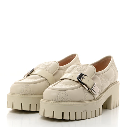 Gucci Nappa Cordovan Lux GG Matelasse Buckled Platform Lug Sole 60mm Loafers 38.5 Milk White 3 of 9