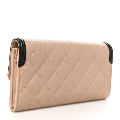 Chanel Caviar Quilted Filigree Large Gusset Flap Wallet Beige Black 3 of 10