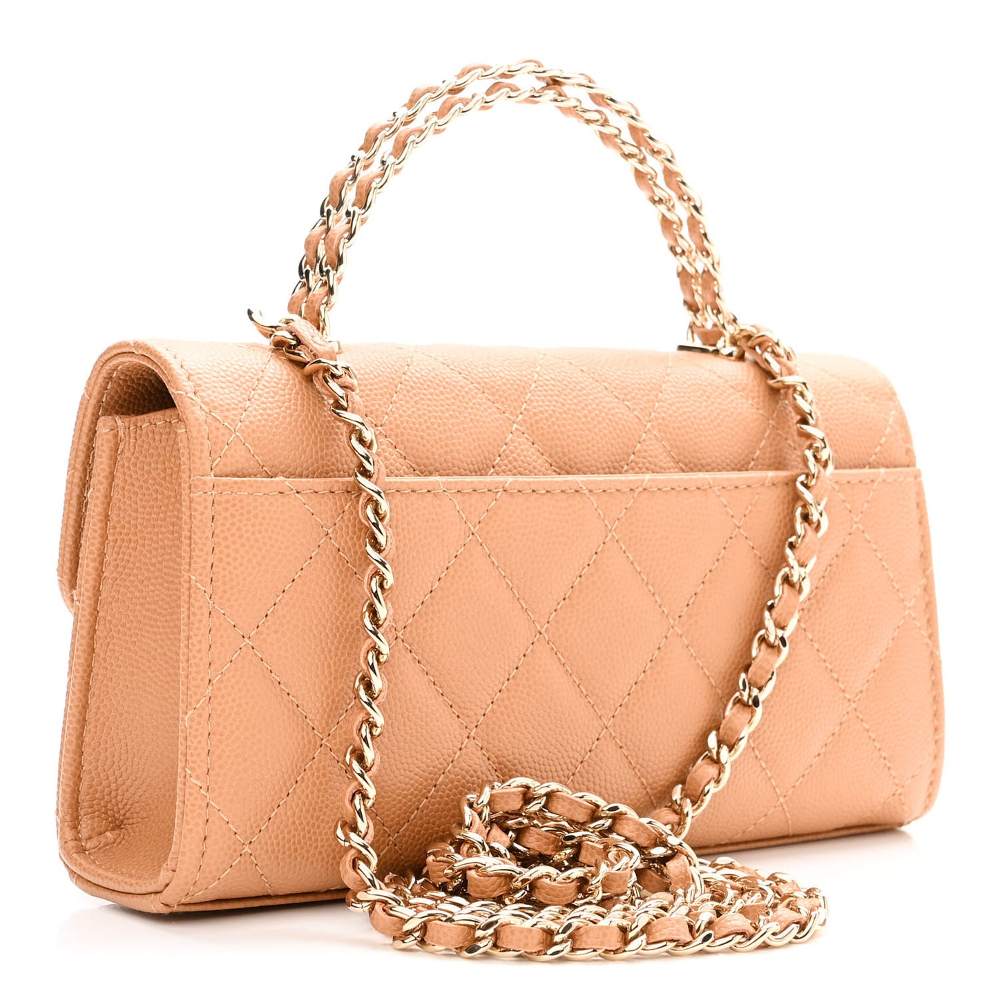 Caviar Quilted Chain Match Top Handle Phone Holder With Chain Beige