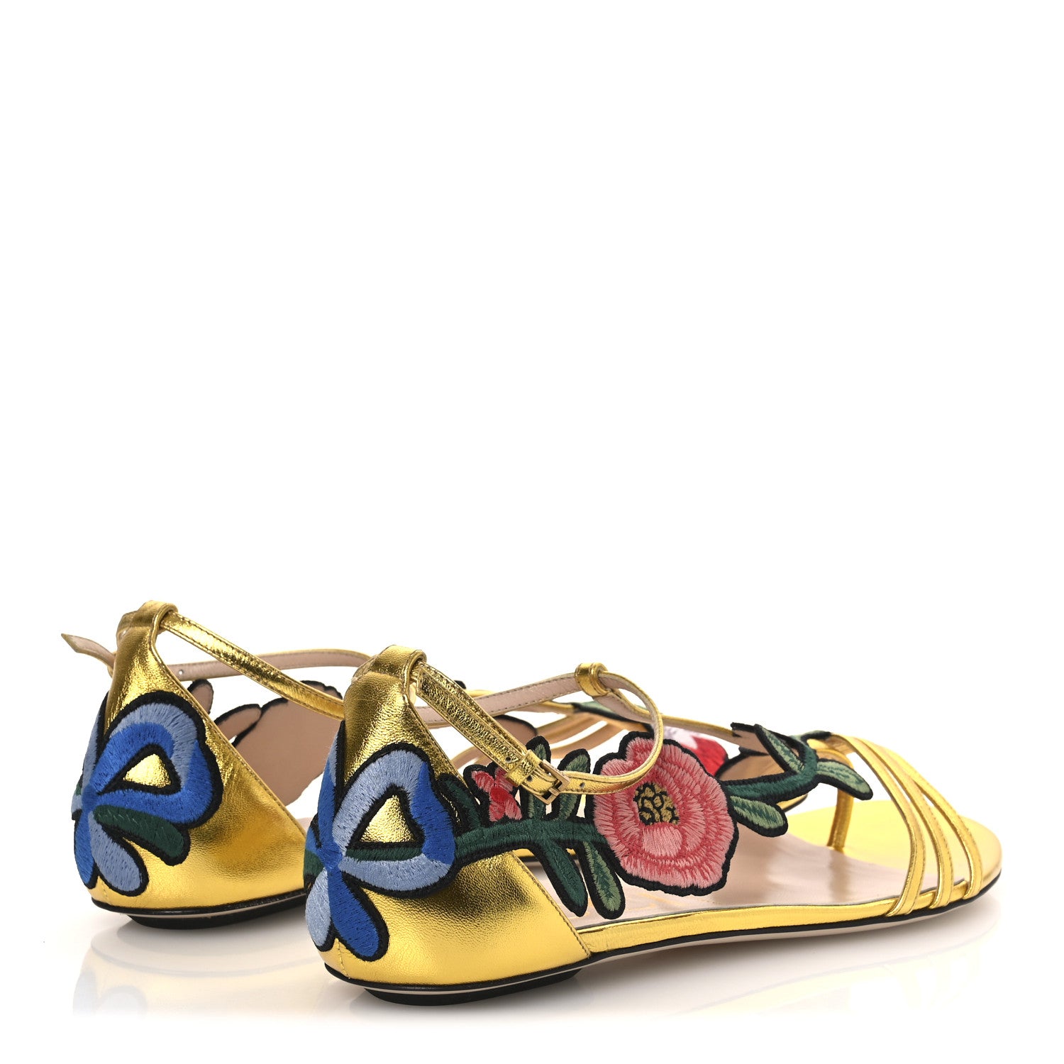 Gucci Metallic Nappa Ophelia T-Strap Flat Sandals 36 Gold 5 of 10