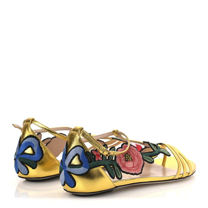 Gucci Metallic Nappa Ophelia T-Strap Flat Sandals 36 Gold 5 of 10