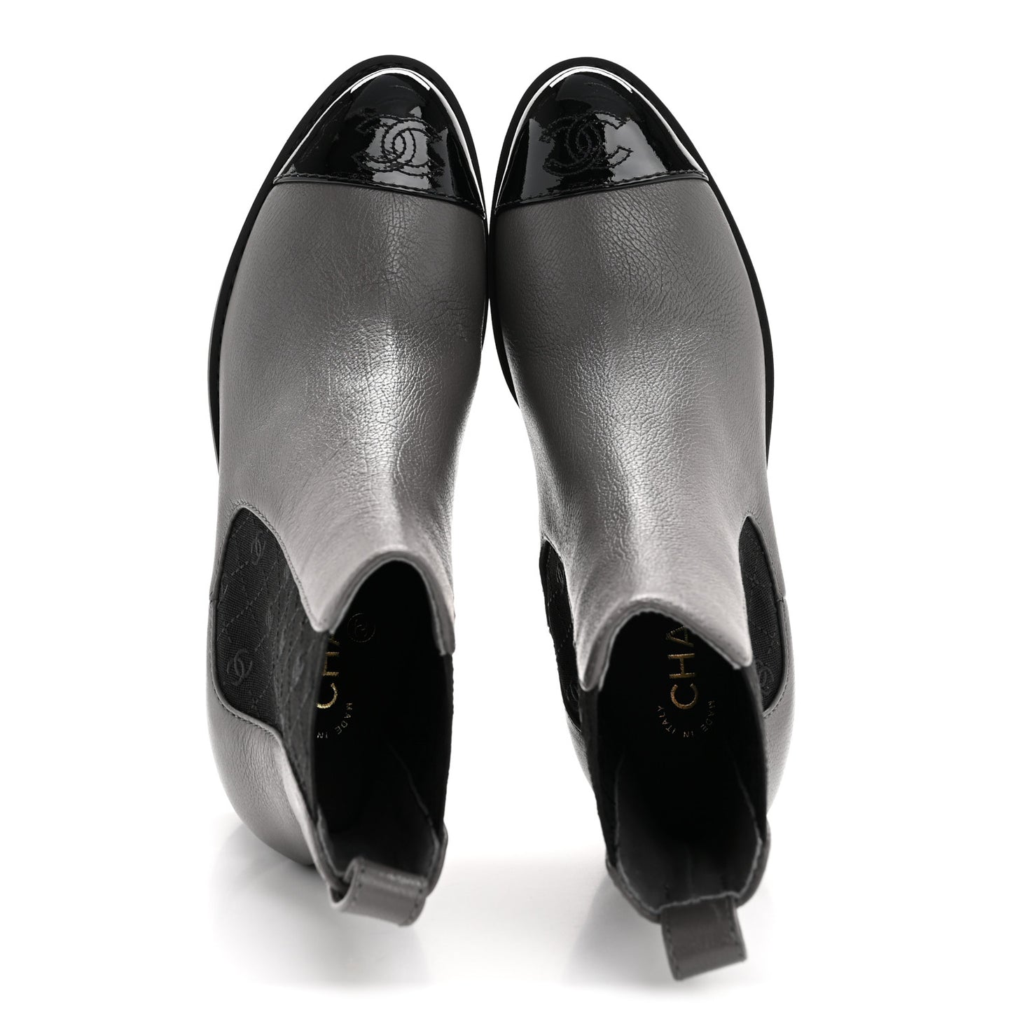Calfskin Patent Cap Toe CC Short Boots 39 Grey Black