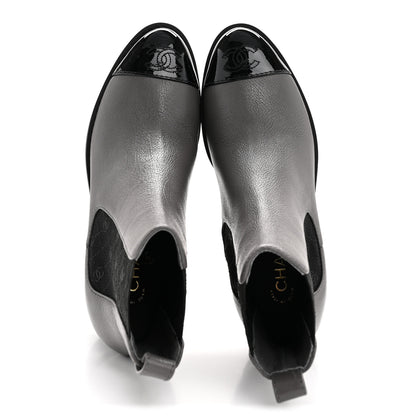 Chanel Calfskin Patent Cap Toe CC Short Boots 39 Grey Black 4 of 20