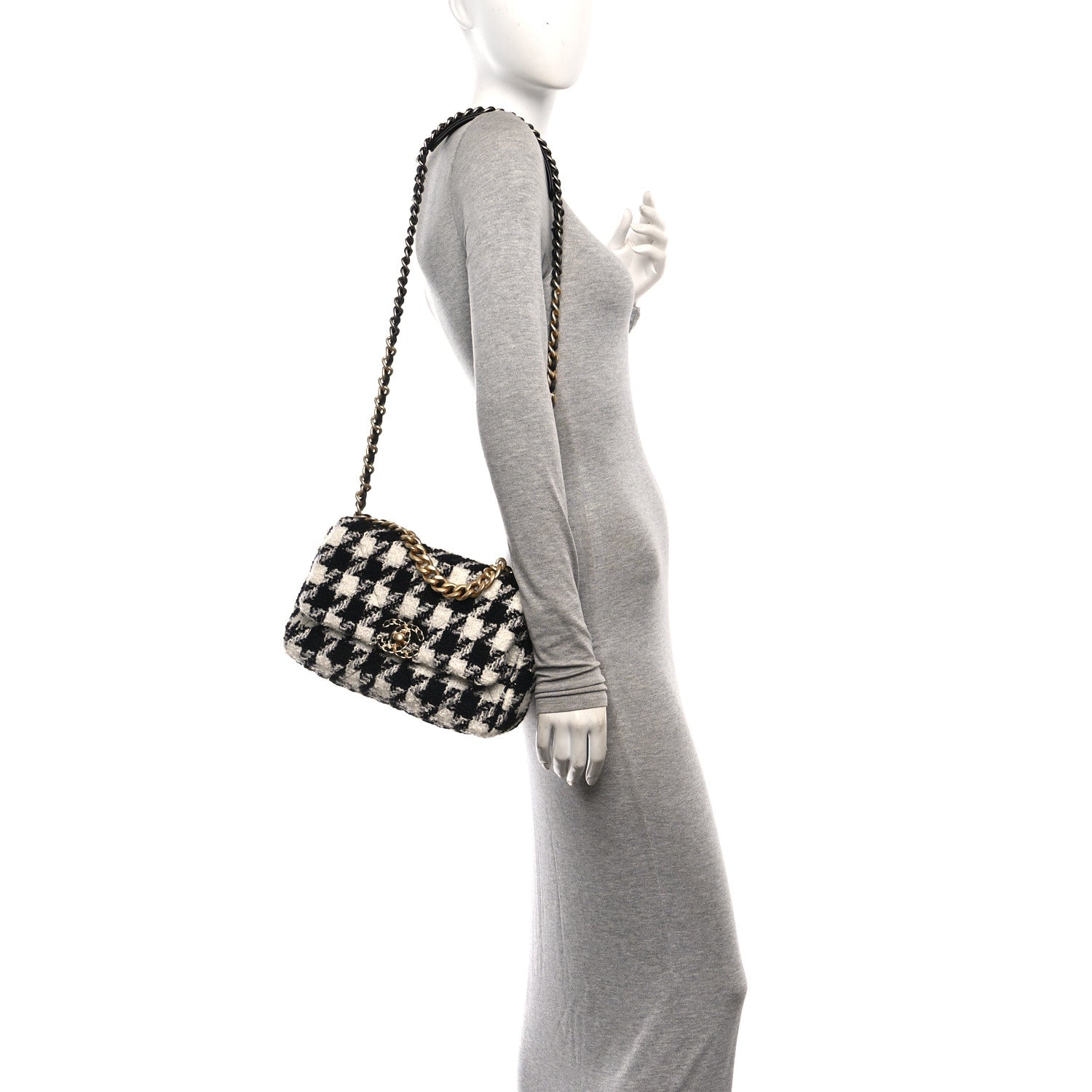 Chanel Tweed Quilted Medium Chanel 19 Flap Black Ecru White 2 of 14
