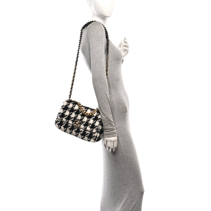 Chanel Tweed Quilted Medium Chanel 19 Flap Black Ecru White 2 of 14