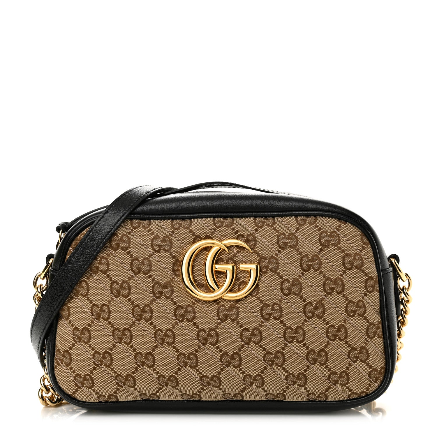 Gucci Monogram Matelasse Diagonal Small GG Marmont Chain Shoulder Bag Beige Black 1 of 12