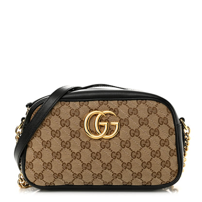 Gucci Monogram Matelasse Diagonal Small GG Marmont Chain Shoulder Bag Beige Black 1 of 12