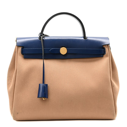 Hermes Military Toile Vache Hunter Herbag Zip Retourne 31 PM Chai Bleu Saphir 1 of 11