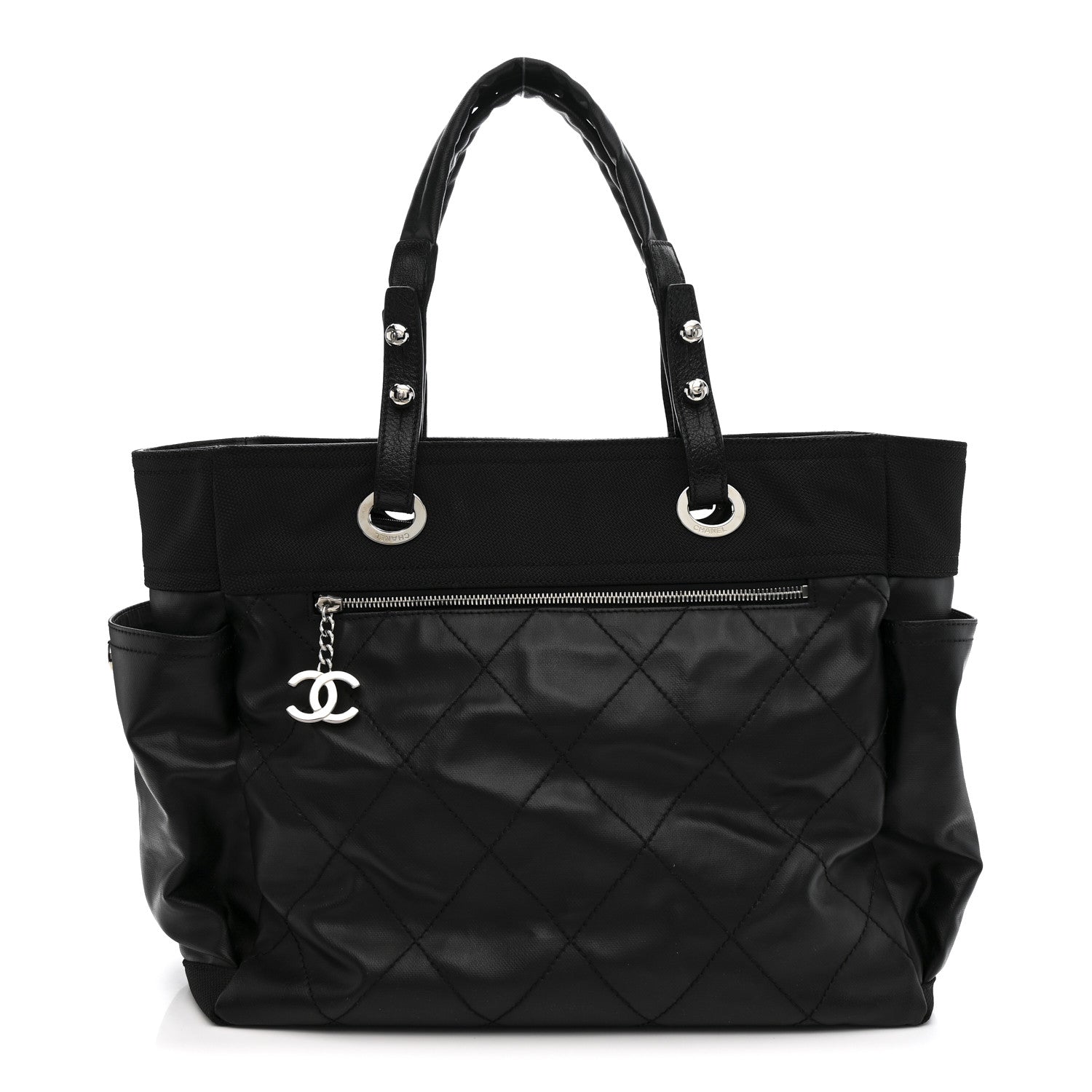 Chanel Coated Canvas Quilted Large Paris Biarritz Tote Black 1 of 17