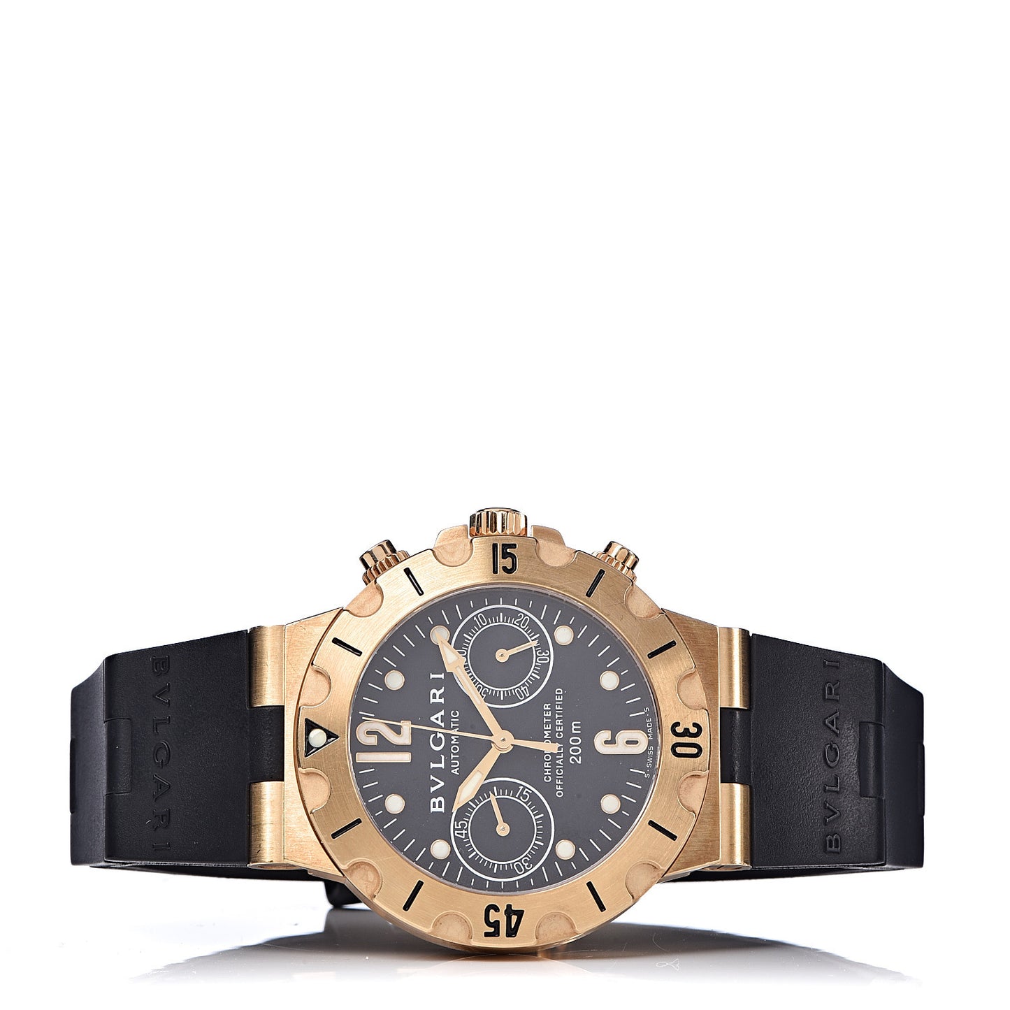 18K Yellow Gold Rubber 38mm Diagono Scuba Chronometer Automatic Watch Black
