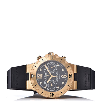 Bulgari 18K Yellow Gold Rubber 38mm Diagono Scuba Chronometer Automatic Watch Black 3 of 7