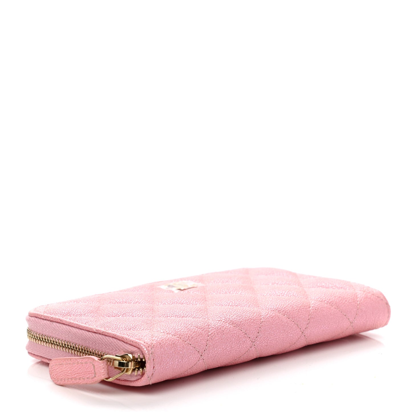 Iridescent Caviar Quilted Medium Zip Around Wallet Pink