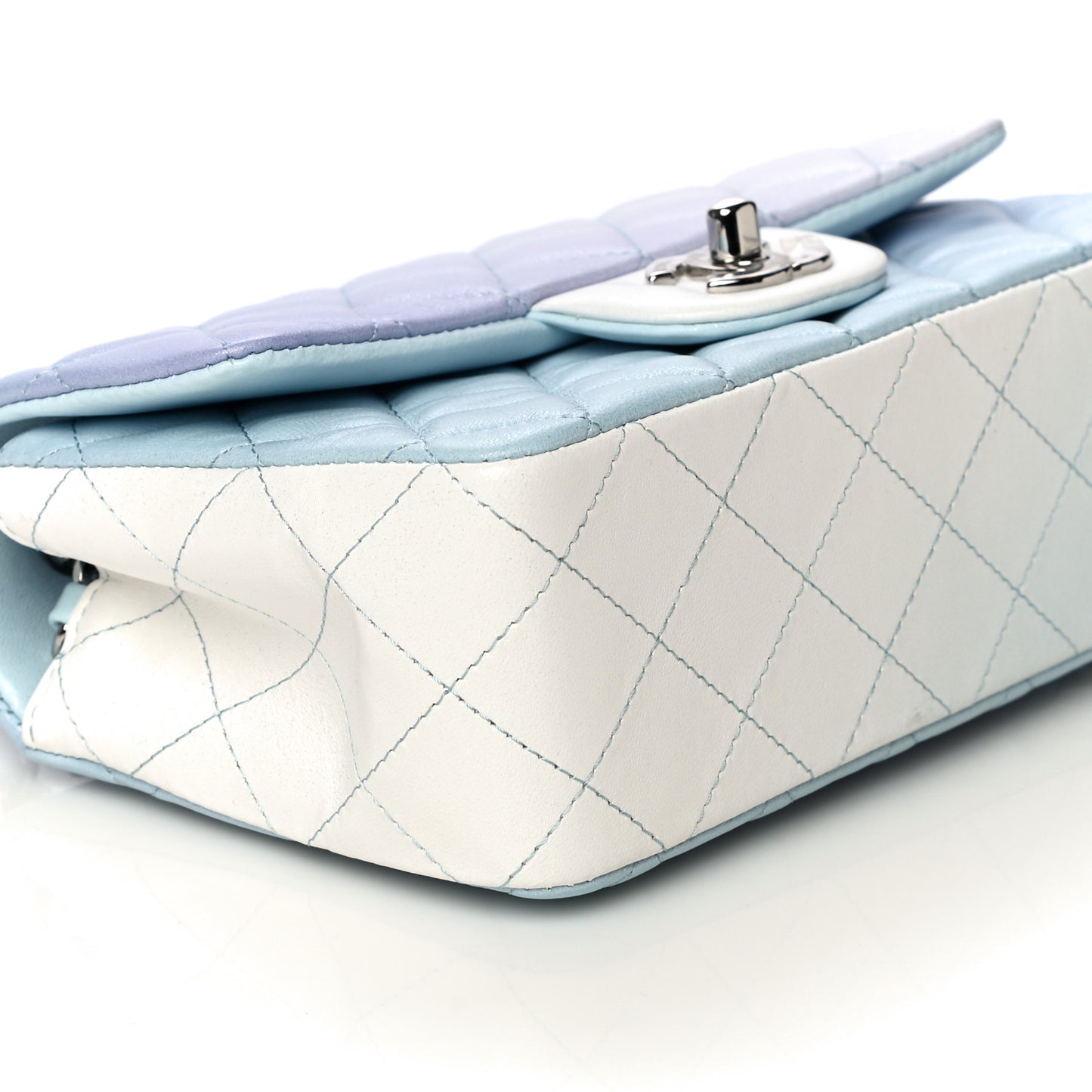 Perforated Lambskin Quilted Mini Rectangular Flap Light Blue Light Purple White
