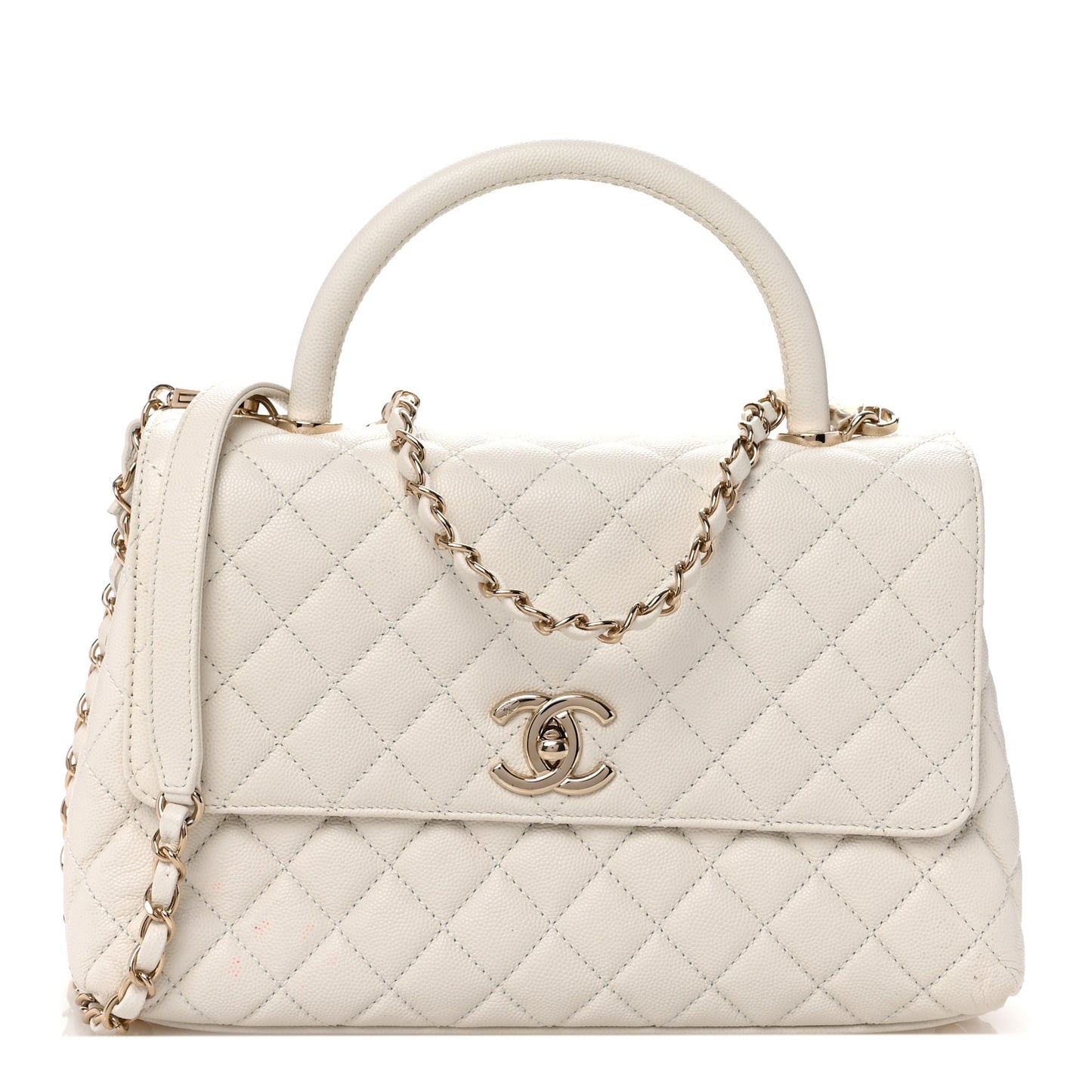 Caviar Quilted Small Coco Handle Flap White