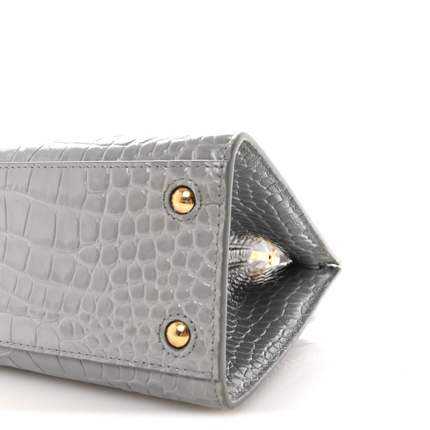 Burberry Crocodile Embossed Calfskin Mini Frances Tote Cloud Grey