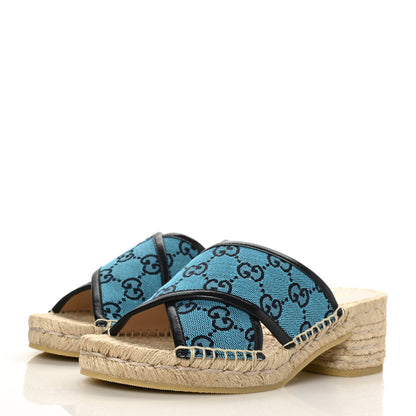 Gucci Monogram Multicolor Criss Cross Espadrille Sandals 35.5 Light Blue 3 of 8