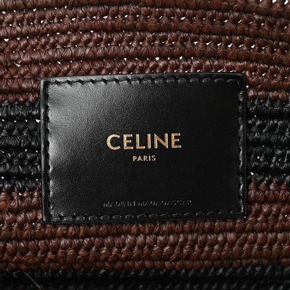 Celine Raffia Striped Calfskin Triomphe Couffin Panier Black Brown 7 of 12