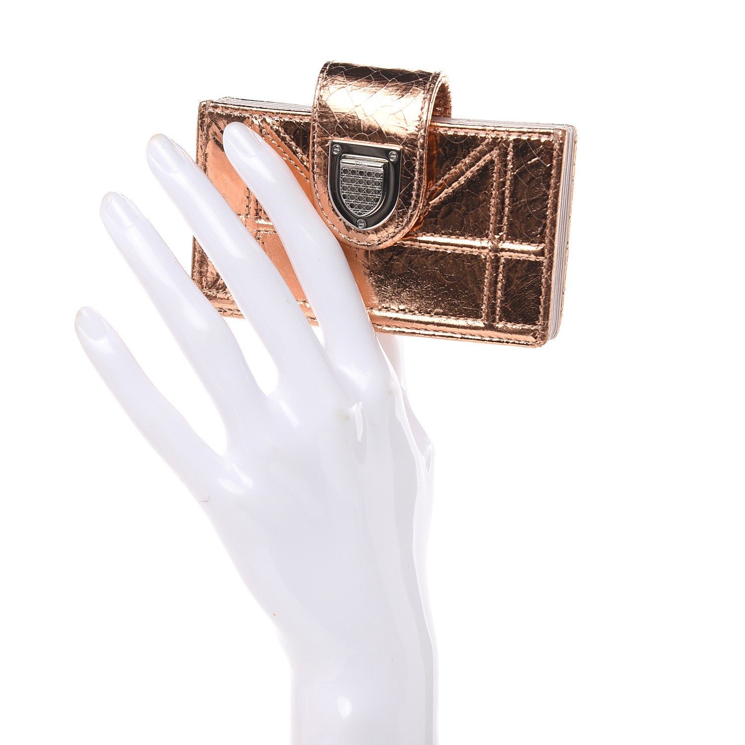 Christian Dior Ceramic Effect Deerskin Diorama Gussetted Card Holder Gold 2 of 10