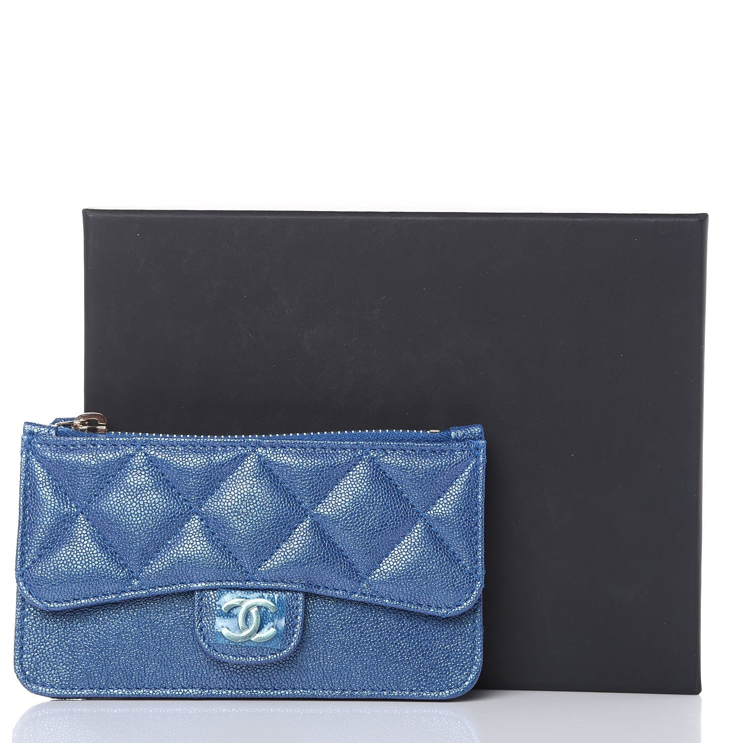 Chanel Iridescent Caviar Quilted Flap Zip Card Holder Dark Blue 8 of 8
