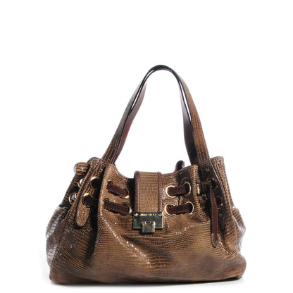 Jimmy Choo Lizard Embossed Medium Riki Brown 1 of 8